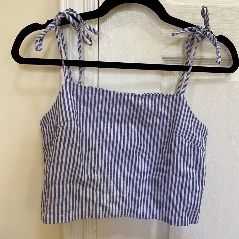 Brandy Melville blue and white tie strap top